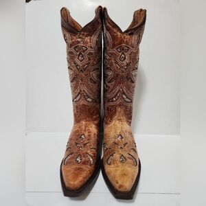 CORKYS DUNES WESTEREN COWBOY  LEATHER BOOTS COLOR CAMEL SIZE 8